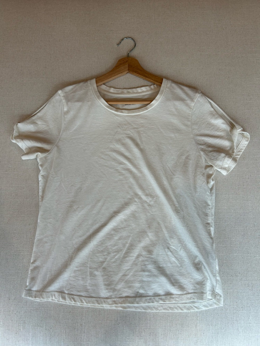 AllSaints White Crewneck T-Shirt with open shoulder detail